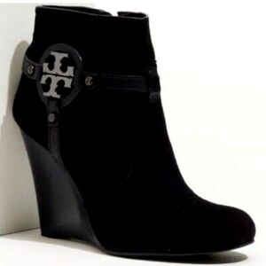 Tory Burch Aaden Wedge Soft Suede T Calf Bootie. Leather Designer Luxury #122